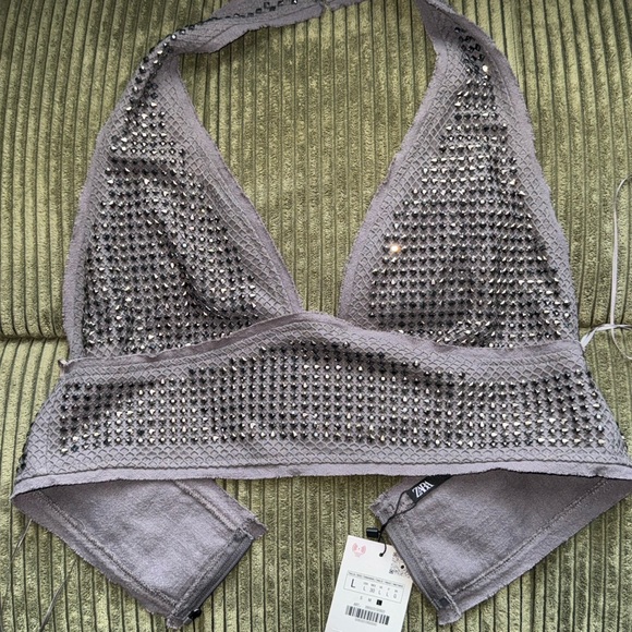Zara Gray Halter Bralette with Rhinestones - Picture 1 of 4
